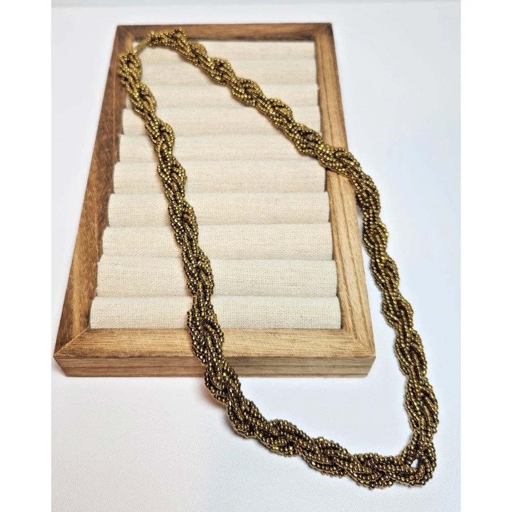 Gold Beaded Necklace Braided‎ Statement Costume Jewelry